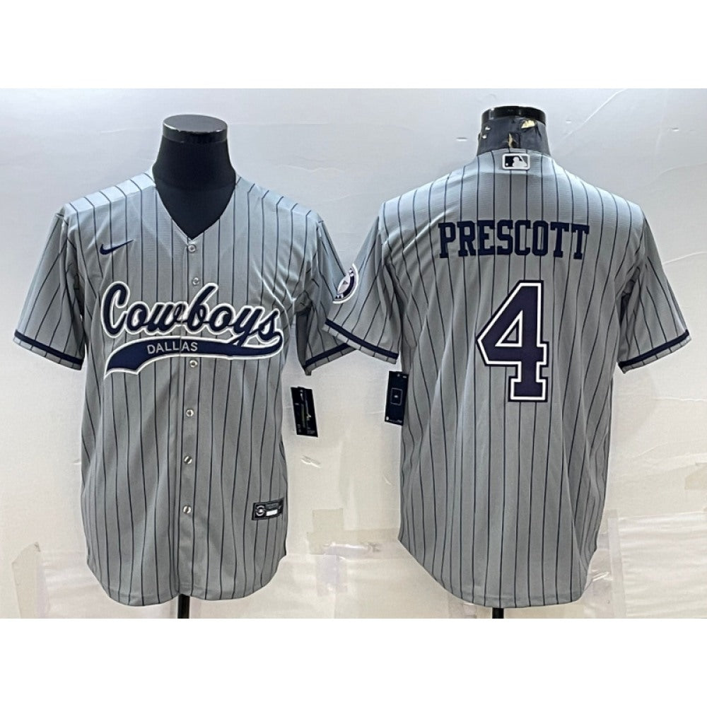 Men's Dallas Cowboys #4 Dak Prescott Gray With Patch Cool Base Stitched Baseball Jersey 
