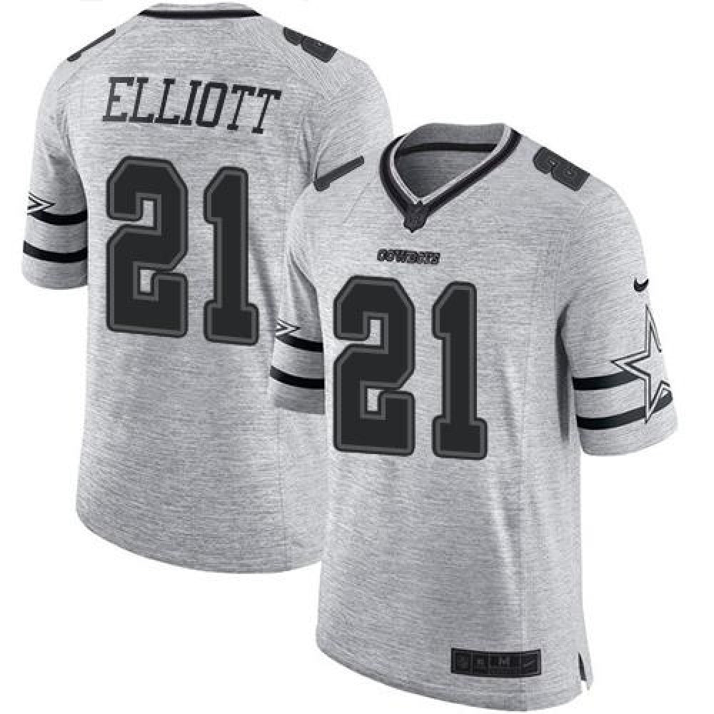 Cowboys #21 Ezekiel Elliott Gray Men's Stitched NFL Limited Gridiron Gray II Jersey 