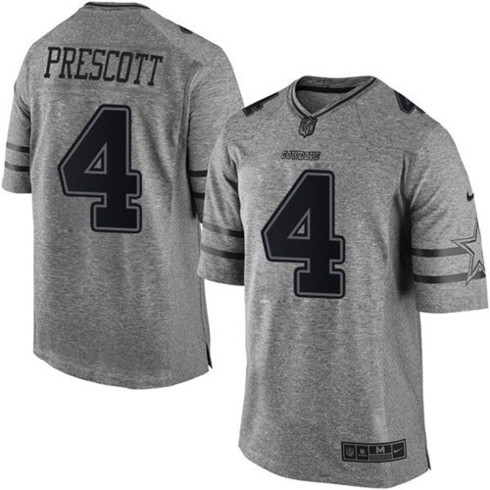 Cowboys #4 Dak Prescott Gray Men's Stitched NFL Limited Gridiron Gray Jersey 