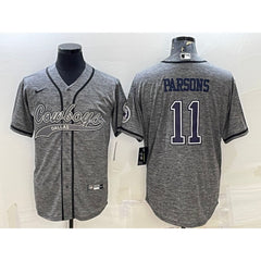Men's Dallas Cowboys #11 Micah Parsons Grey With Patch Cool Base Stitched Baseball Jersey 