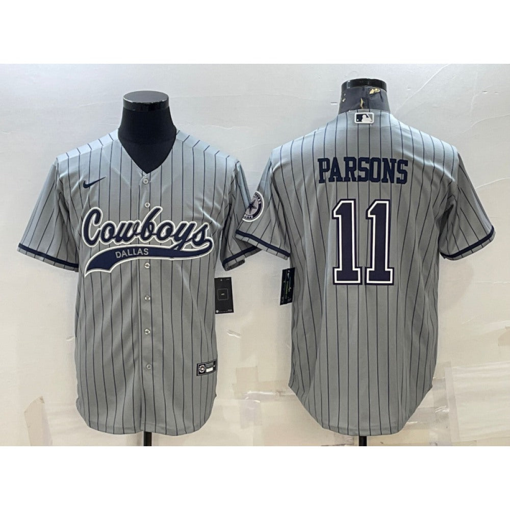 Men's Dallas Cowboys #11 Micah Parsons Grey With Patch Cool Base Stitched Baseball Jersey 