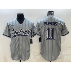 Men's Dallas Cowboys #11 Micah Parsons Grey With Patch Cool Base Stitched Baseball Jersey 