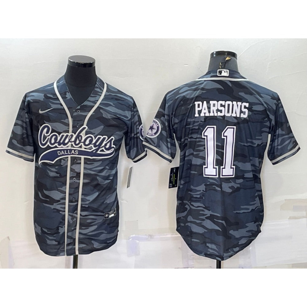 Men's Dallas Cowboys #11 Micah Parsons Grey Camo With Patch Cool Base Stitched Baseball Jersey 