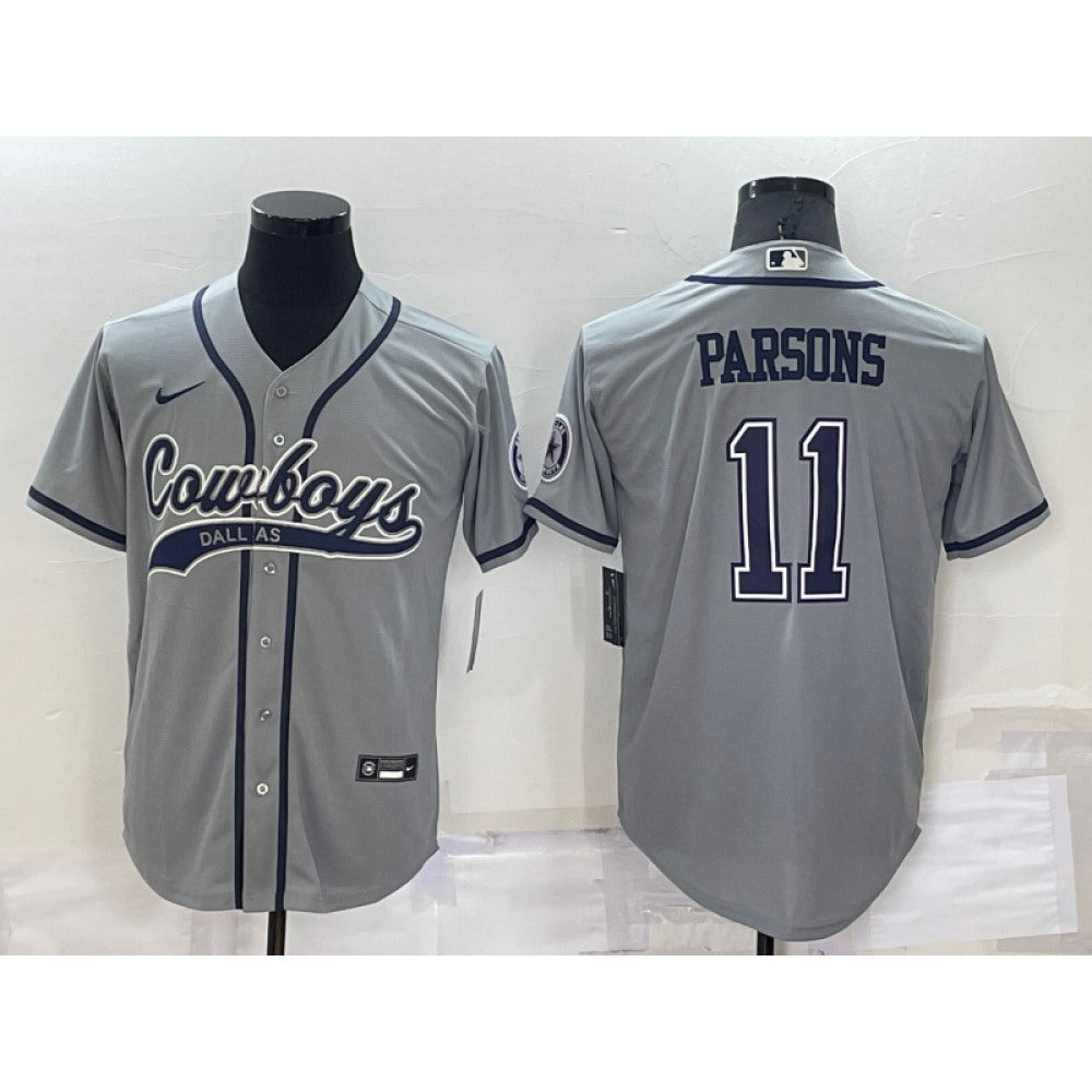 Men's Dallas Cowboys #11 Micah Parsons Grey Cool Base Stitched Baseball Jersey 
