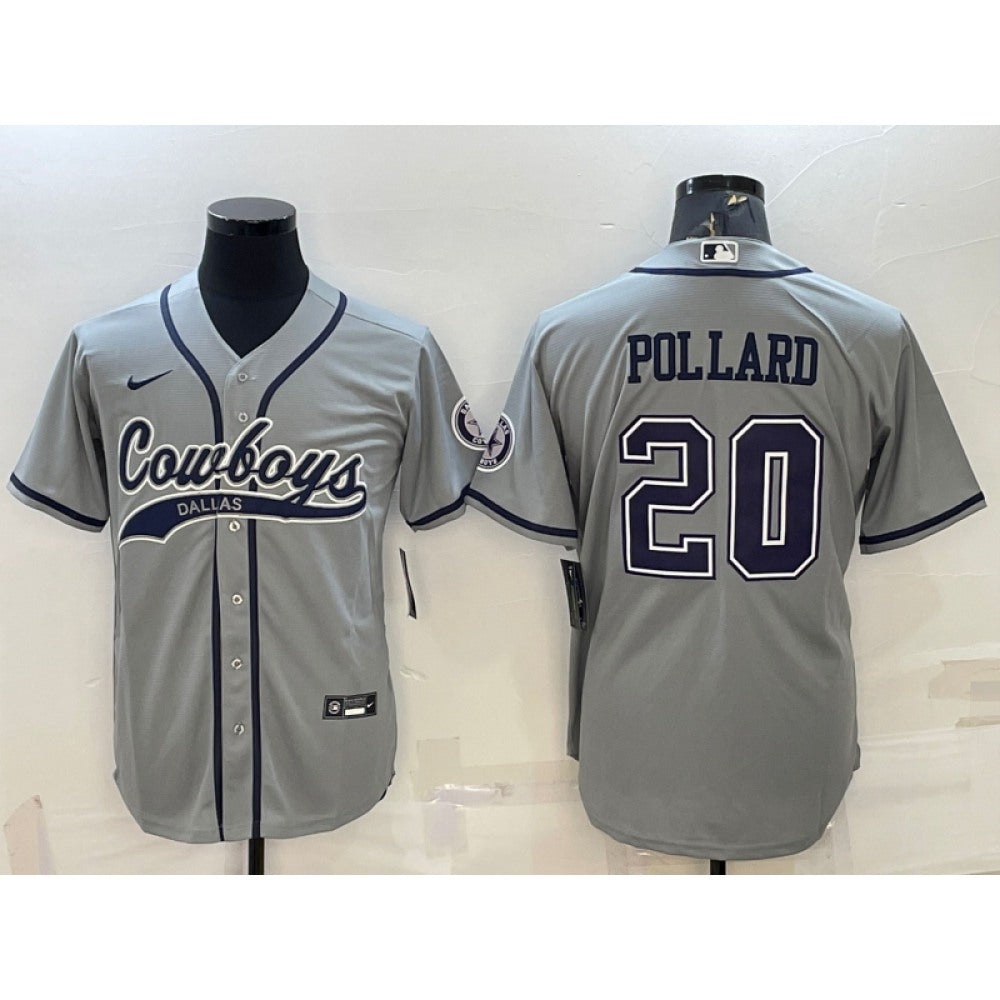 Men's Dallas Cowboys #20 Tony Pollard Grey With Patch Cool Base Stitched Baseball Jersey 