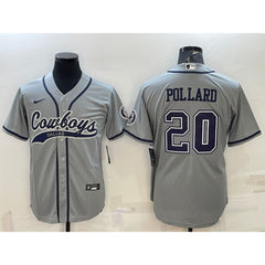 Men's Dallas Cowboys #20 Tony Pollard Grey With Patch Cool Base Stitched Baseball Jersey 