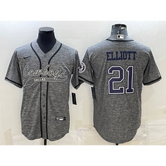Men's Dallas Cowboys #21 Ezekiel Elliott Grey With Patch Cool Base Stitched Baseball Jersey 