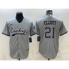Men's Dallas Cowboys #21 Ezekiel Elliott Grey With Patch Cool Base Stitched Baseball Jersey 