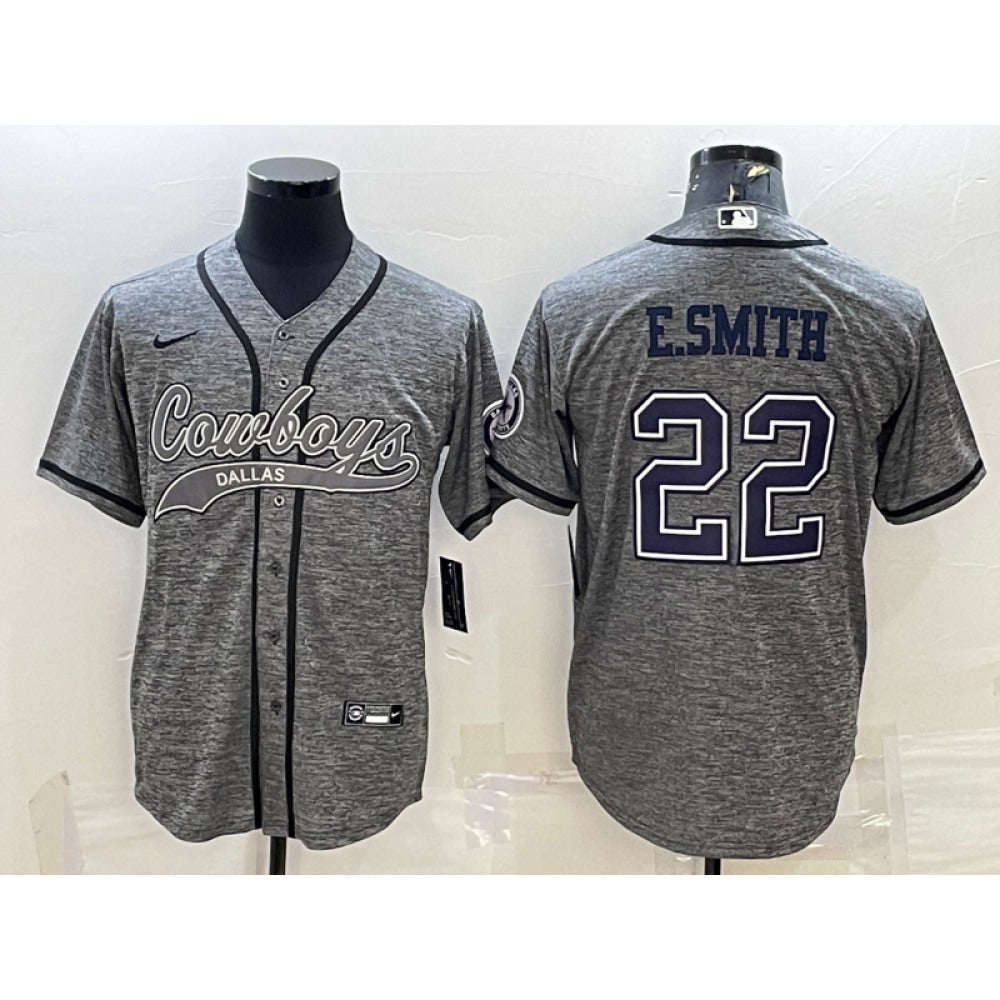 Men's Dallas Cowboys #22 Emmitt Smith Grey With Patch Cool Base Stitched Baseball Jersey 