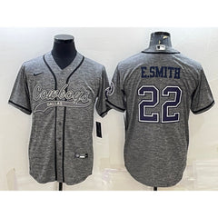 Men's Dallas Cowboys #22 Emmitt Smith Grey With Patch Cool Base Stitched Baseball Jersey 