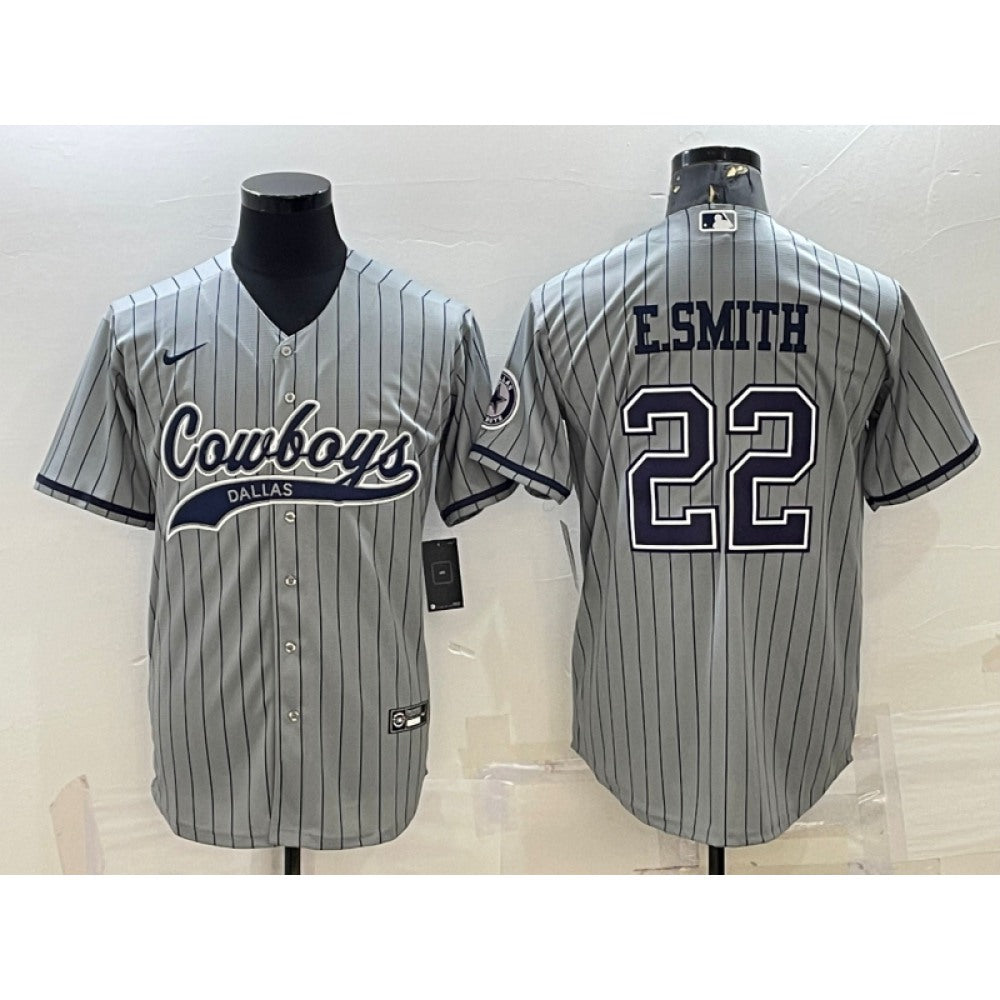Men's Dallas Cowboys #22 Emmitt Smith Grey With Patch Cool Base Stitched Baseball Jersey 