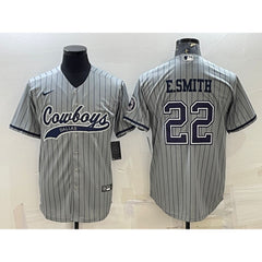Men's Dallas Cowboys #22 Emmitt Smith Grey With Patch Cool Base Stitched Baseball Jersey 
