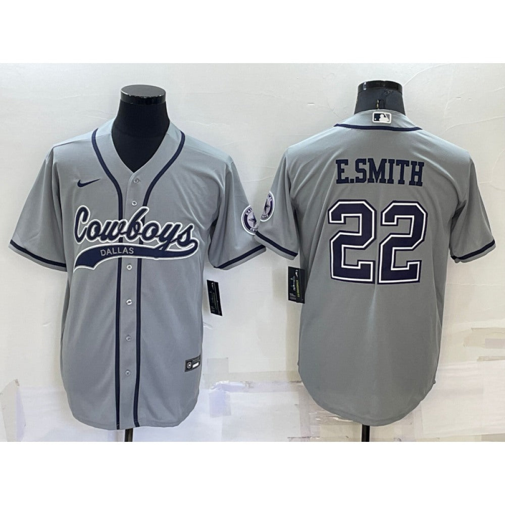 Men's Dallas Cowboys #22 Emmitt Smith Grey Cool Base Stitched Baseball Jersey 