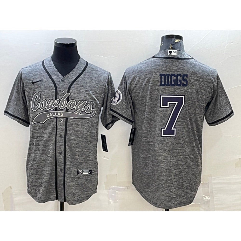 Men's Dallas Cowboys #7 Trevon Diggs Grey With Patch Cool Base Stitched Baseball Jersey 