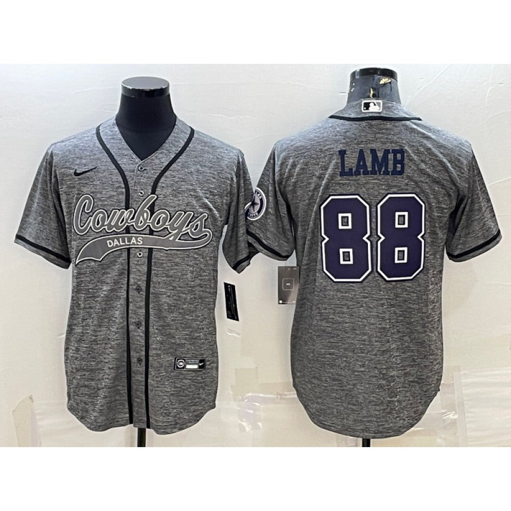 Men's Dallas Cowboys #88 CeeDee Lamb Grey With Patch Cool Base Stitched Baseball Jersey 