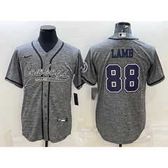Men's Dallas Cowboys #88 CeeDee Lamb Grey With Patch Cool Base Stitched Baseball Jersey 