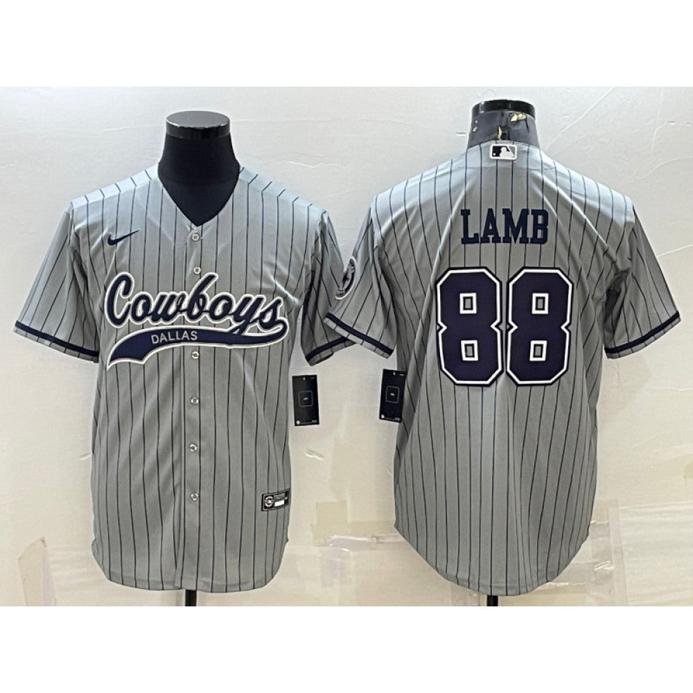 Men's Dallas Cowboys #88 CeeDee Lamb Grey With Patch Cool Base Stitched Baseball Jersey 