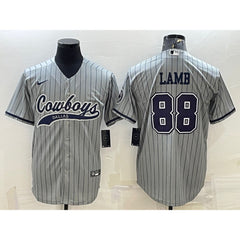 Men's Dallas Cowboys #88 CeeDee Lamb Grey With Patch Cool Base Stitched Baseball Jersey 