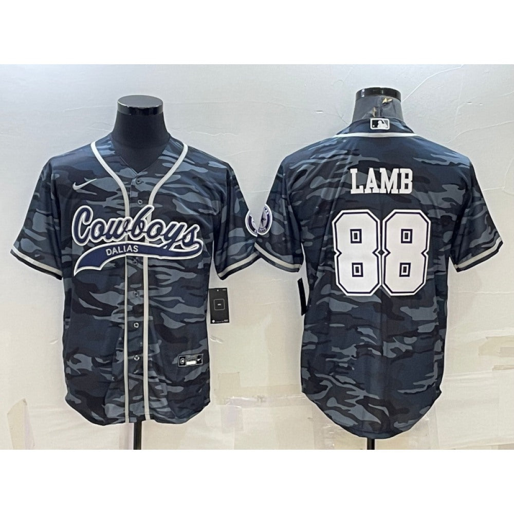 Men's Dallas Cowboys #88 CeeDee Lamb Grey Camo With Patch Cool Base Stitched Baseball Jersey 