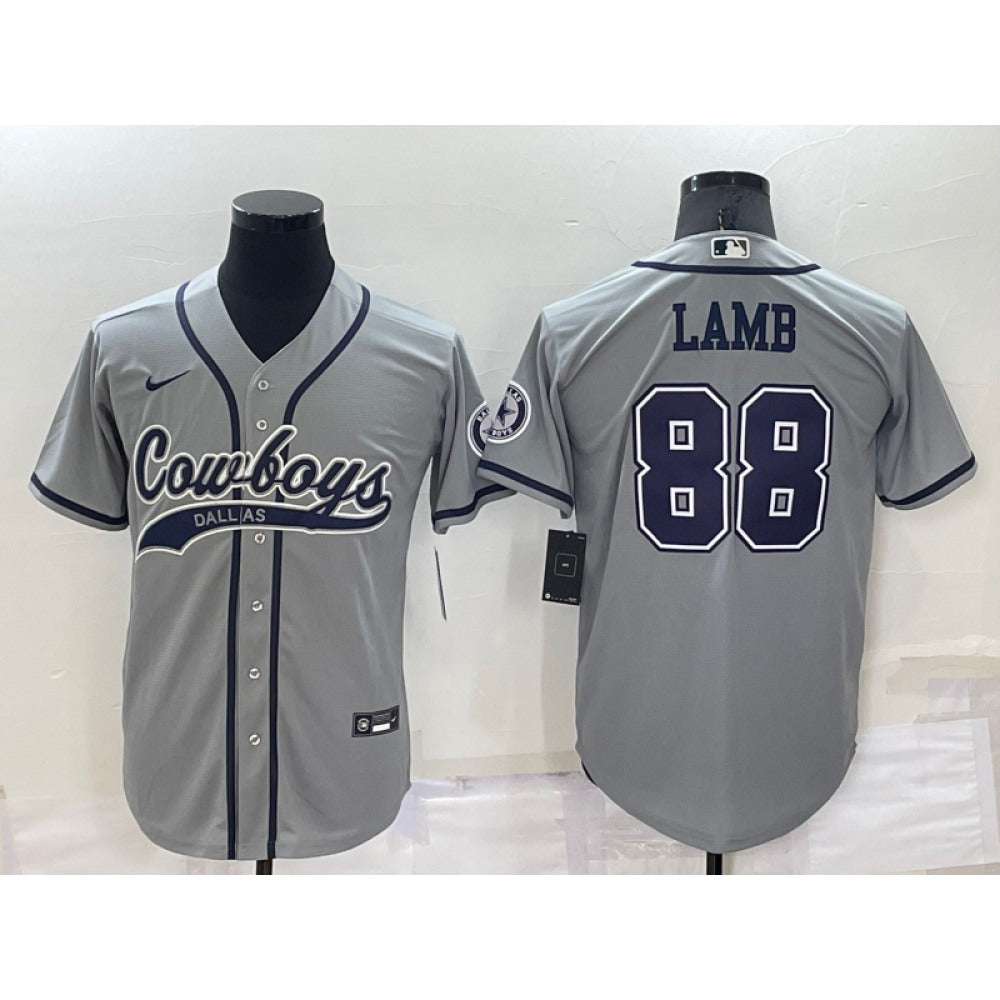 Men's Dallas Cowboys #88 CeeDee Lamb Grey Cool Base Stitched Baseball Jersey 