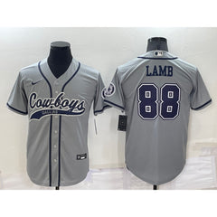 Men's Dallas Cowboys #88 CeeDee Lamb Grey Cool Base Stitched Baseball Jersey 