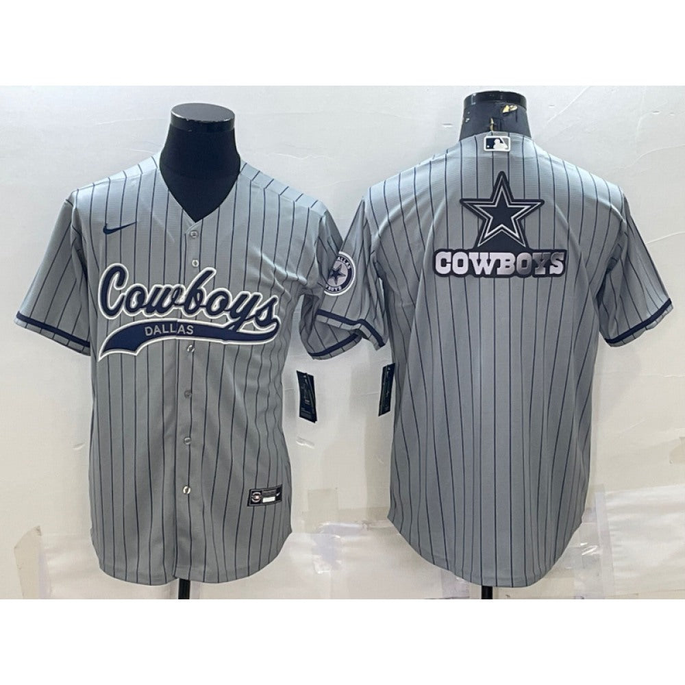 Men's Dallas Cowboys Grey Team Big Logo With Patch Cool Base Stitched Baseball Jersey 