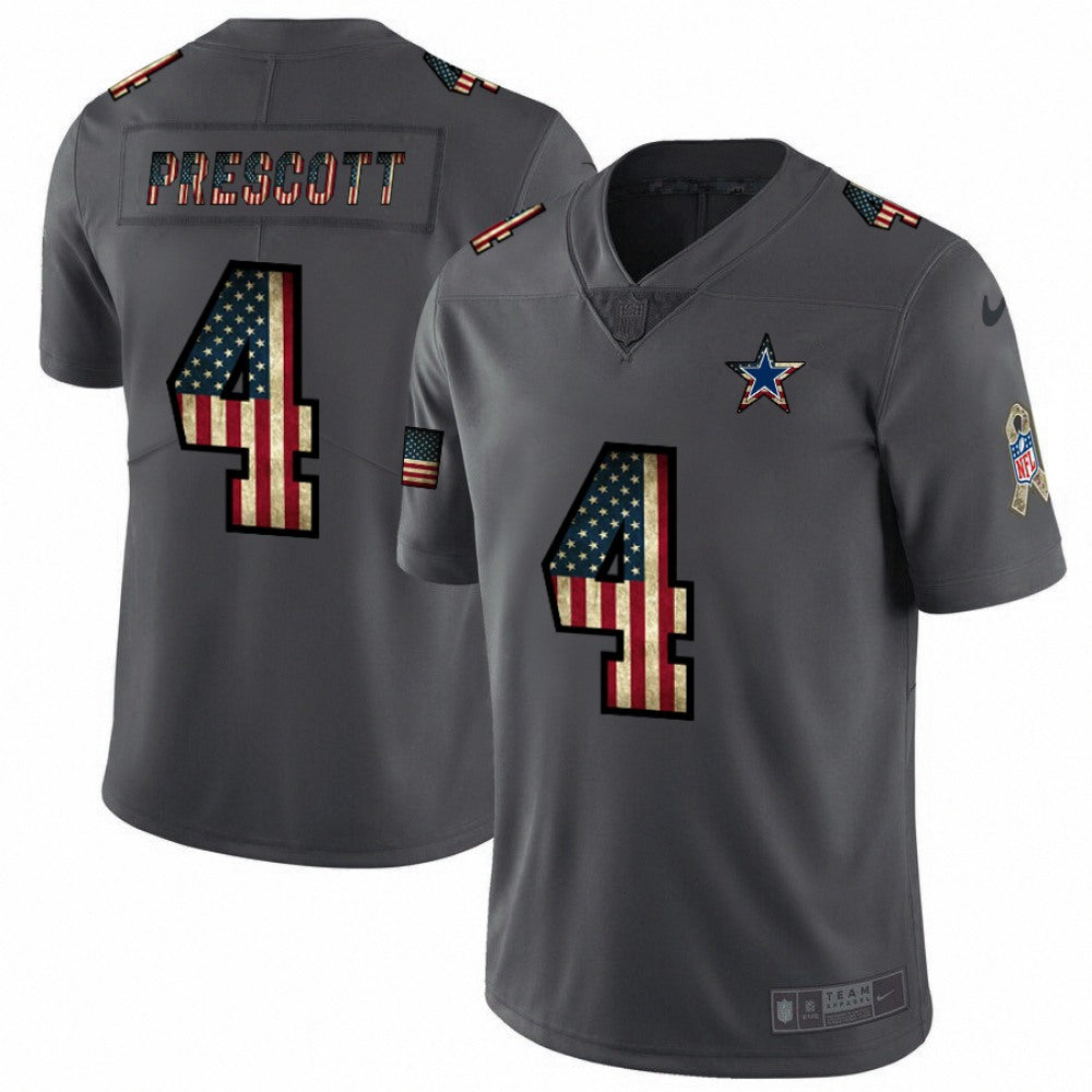 Men's Dallas Cowboys #4 Dak Prescott Grey 2019 Salute To Service USA Flag Fashion Limited Stitched NFL Jersey 