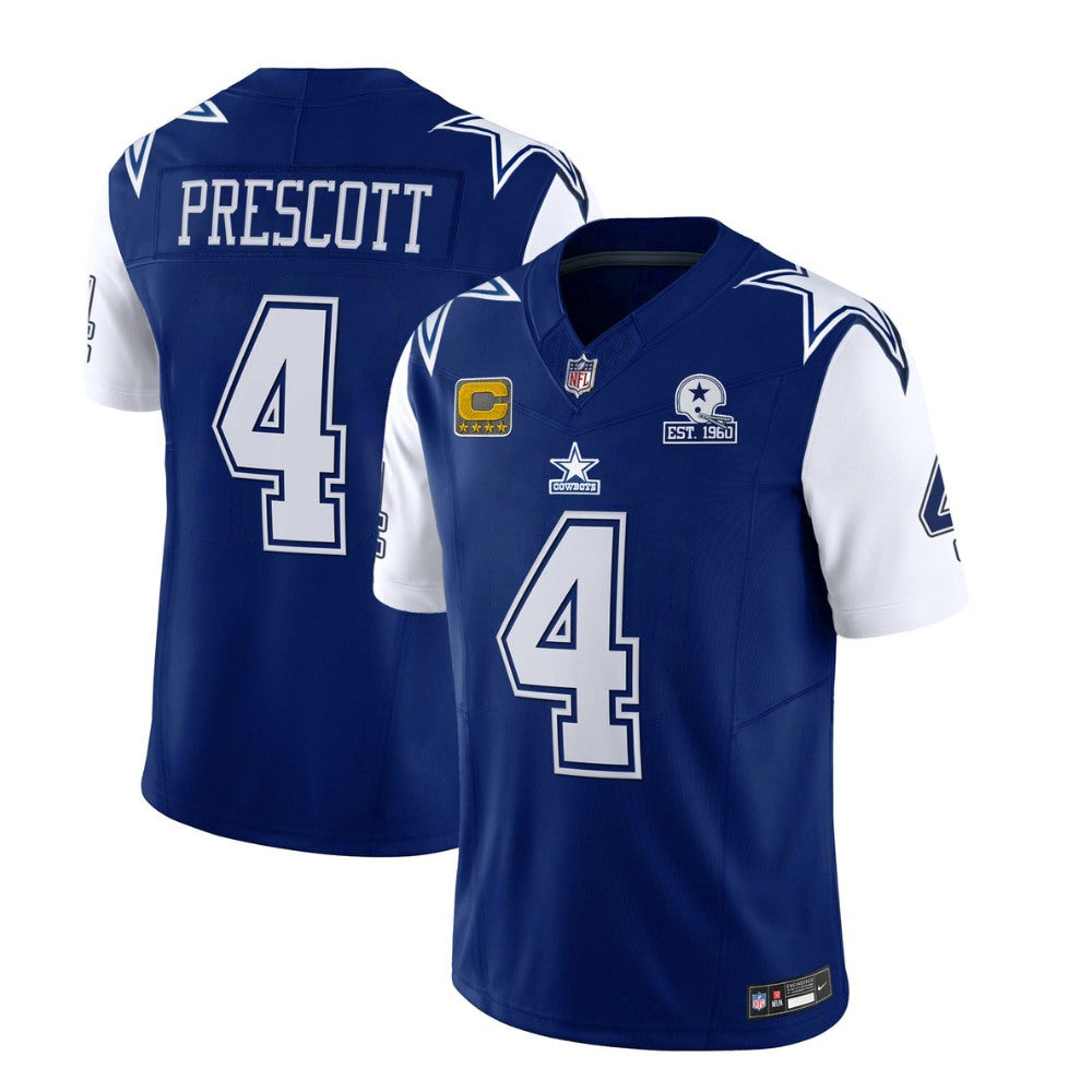 Men's Dallas Cowboys #4 Dak Prescott 2023 F.U.S.E. Navy With Established In 1960 Patch And 4-Star C Patch Stitched Football Jersey 