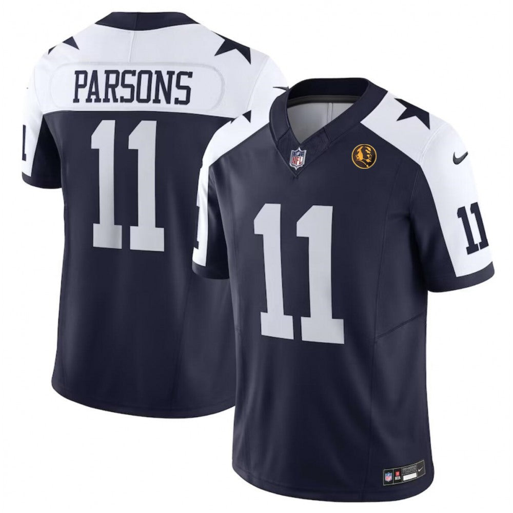 Men's Dallas Cowboys #11 Micah Parsons Navy 2023 F.U.S.E. With John Madden Patch Thanksgiving Vapor Limited Stitched Football Jersey 