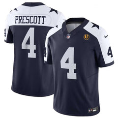 Men's Dallas Cowboys #4 Dak Prescott Navy 2023 F.U.S.E. With John Madden Patch Vapor Limited Stitched Football Jersey 