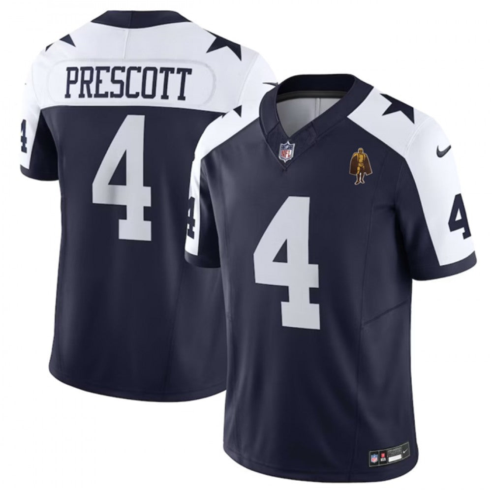 Men's Dallas Cowboys #4 Dak Prescott Navy 2023 F.U.S.E. With Walter Payton Patch Thanksgiving Limited Stitched Football Jersey 