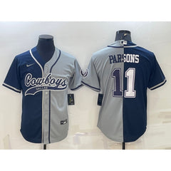 Men's Dallas Cowboys #11 Micah Parsons Navy/Grey Split With Patch Cool Base Stitched Baseball Jersey 