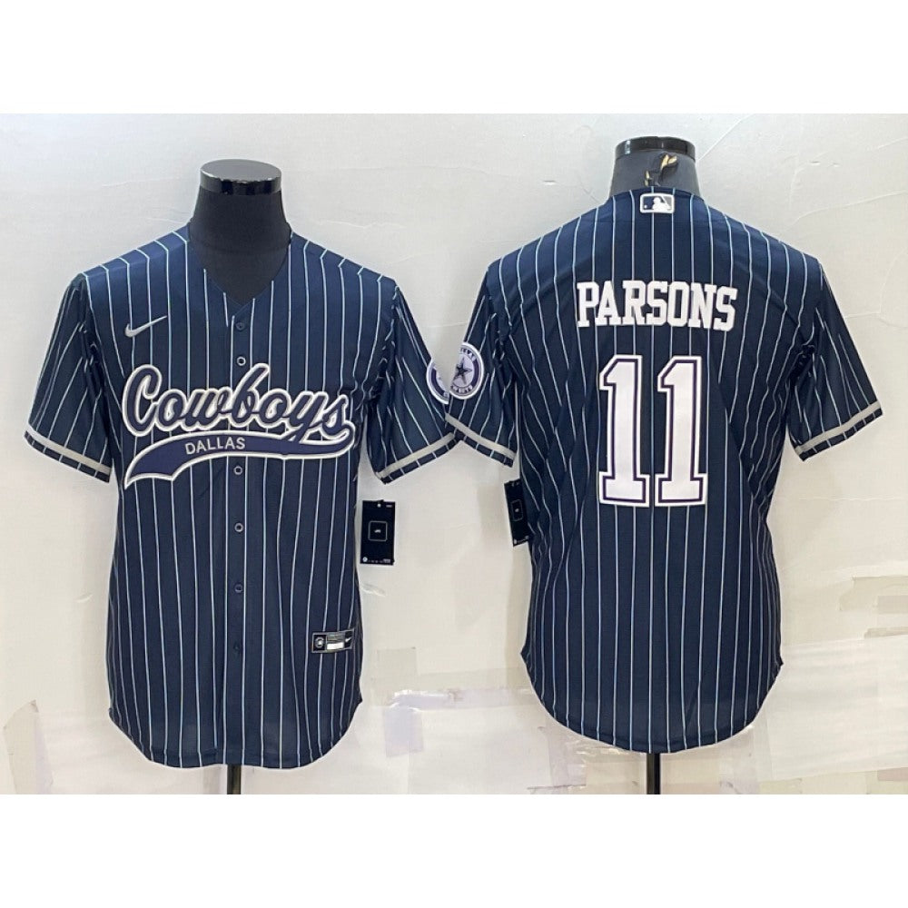 Men's Dallas Cowboys #11 Micah Parsons Navy With Patch Cool Base Stitched Baseball Jersey 
