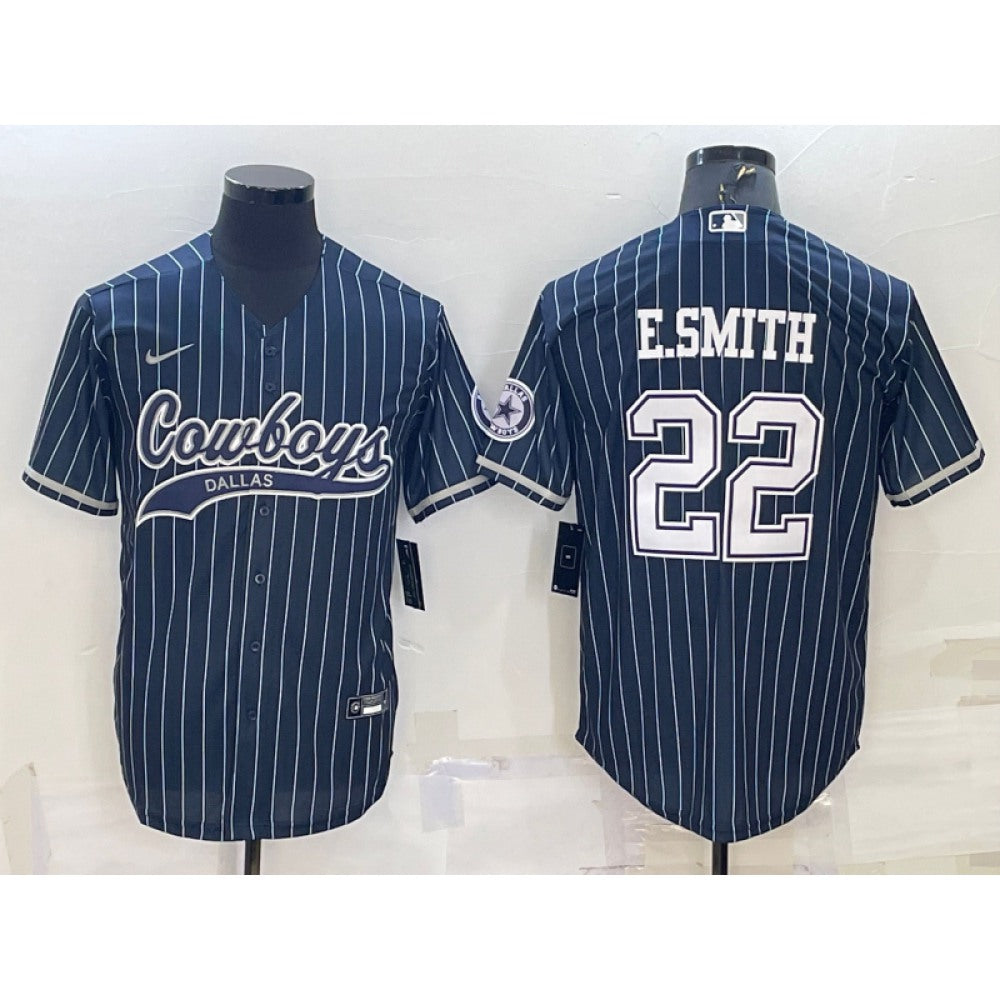 Men's Dallas Cowboys #22 Emmitt Smith Navy With Patch Cool Base Stitched Baseball Jersey 