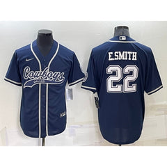 Men's Dallas Cowboys #22 Emmitt Smith Navy Cool Base Stitched Baseball Jersey 