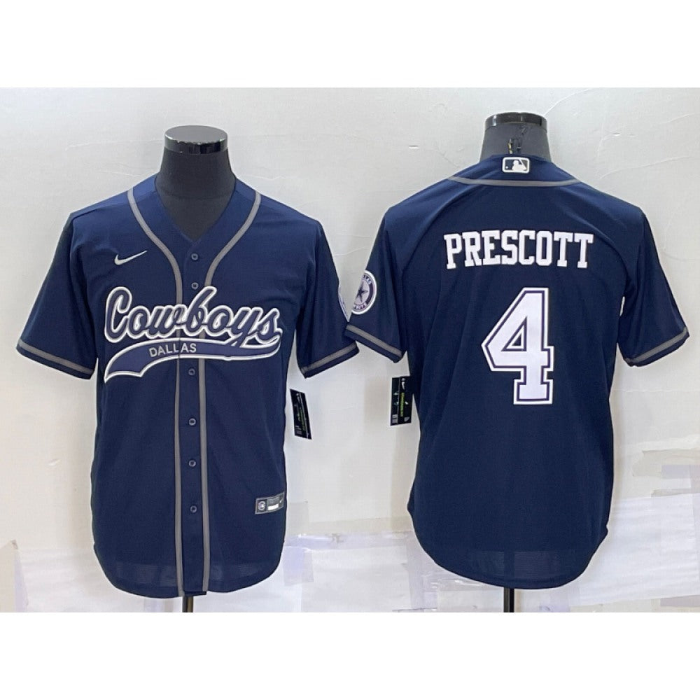 Men's Dallas Cowboys #4 Dak Prescott Navy Cool Base Stitched Baseball Jersey 