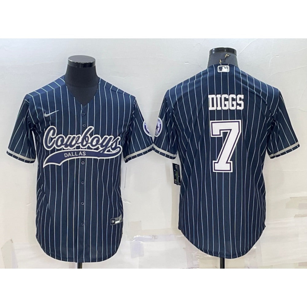 Men's Dallas Cowboys #7 Trevon Diggs Navy With Patch Cool Base Stitched Baseball Jersey 