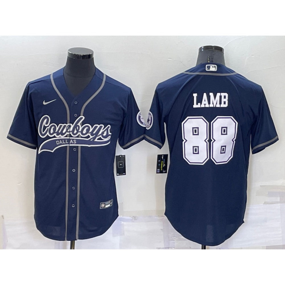 Men's Dallas Cowboys #88 CeeDee Lamb Navy Cool Base Stitched Baseball Jersey 