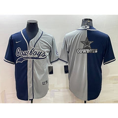 Men's Dallas Cowboys Navy/Grey Split Team Big Logo With Patch Cool Base Stitched Baseball Jersey 