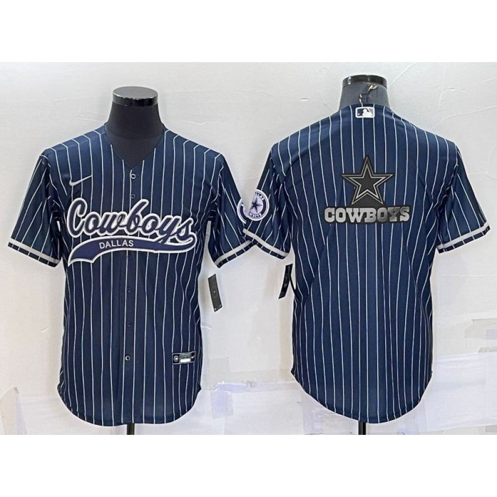 Men's Dallas Cowboys Navy Team Big Logo With Patch Cool Base Stitched Baseball Jersey 