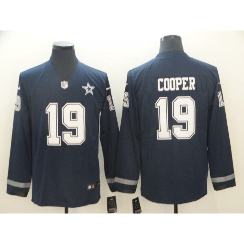 Men's Dallas Cowboys #19 Amari Cooper Navy Therma Long Sleeve Stitched NFL Jersey 