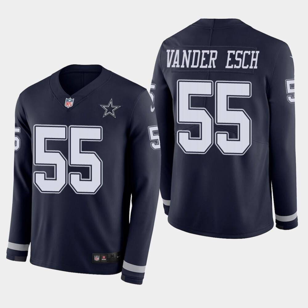 Men's Dallas Cowboys #55 Leighton Vander Esch Navy Therma Long Sleeve Stitched NFL Jersey 