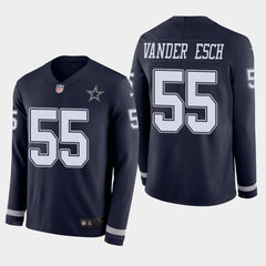 Men's Dallas Cowboys #55 Leighton Vander Esch Navy Therma Long Sleeve Stitched NFL Jersey 