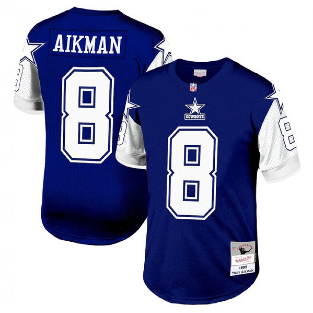 Men's Dallas Cowboys #8 Troy Aikman Navy 1995 Mitchell & Ness Stitched Football Jersey 