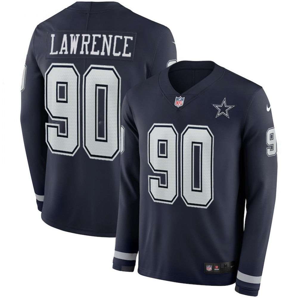 Men's Dallas Cowboys #90 Demarcus Lawrence Navy Therma Long Sleeve Stitched NFL Jersey 