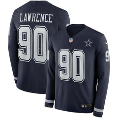 Men's Dallas Cowboys #90 Demarcus Lawrence Navy Therma Long Sleeve Stitched NFL Jersey 