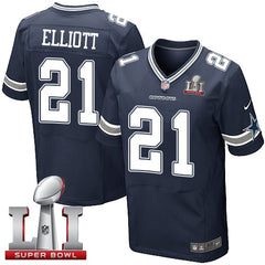 Cowboys #21 Ezekiel Elliott Navy Blue Team Color Men's Stitched NFL Super Bowl LI 51 Elite Jersey 