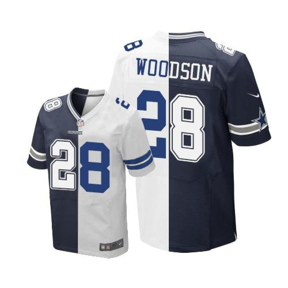 Cowboys #28 Darren Woodson Navy Blue/White Men's Stitched NFL Elite Split Jersey 