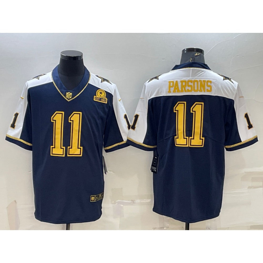 Men's Dallas Cowboys #11 Micah Parsons Navy Gold Edition With 1960 Patch Limited Stitched Football Jersey 