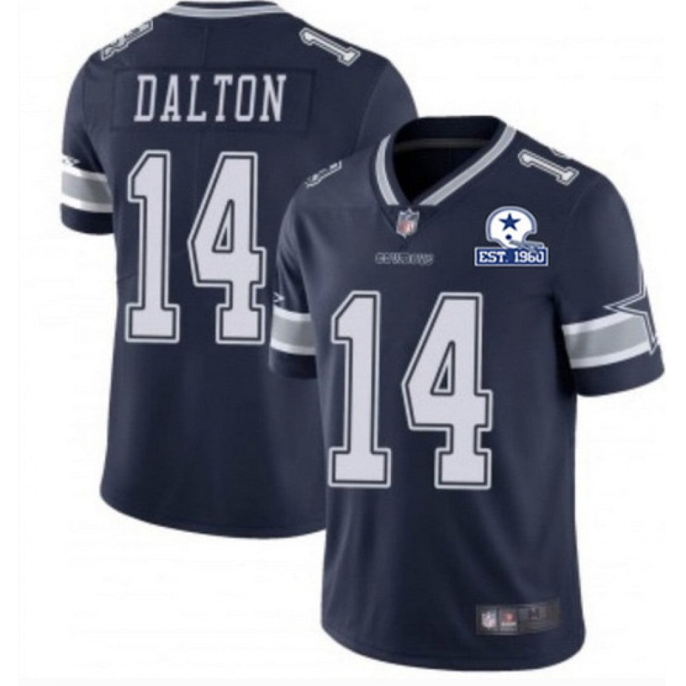 Men's Dallas Cowboys #14 Andy Dalton Navy With Established In 1960 Patch Limited Stitched Jersey 